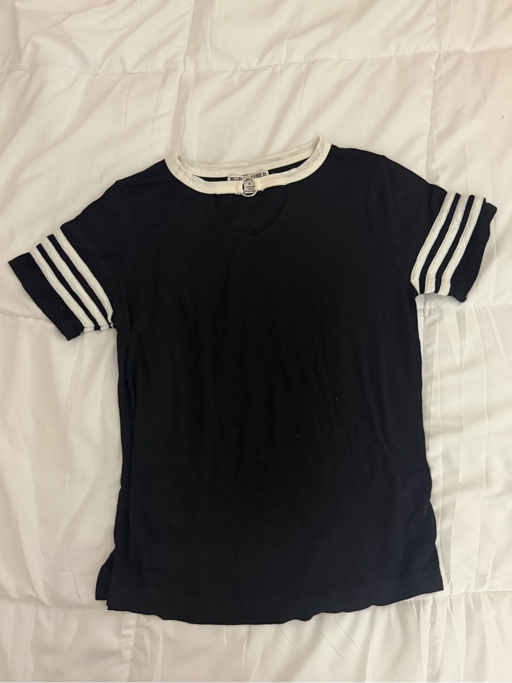 Moral Fiber Black Tee with White Stripe Sleeves